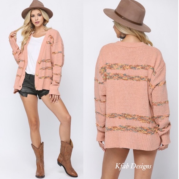 B6B💗Customer fave pink+multi-colored cardi w/golden threads!💗Stunner! - Picture 1 of 6